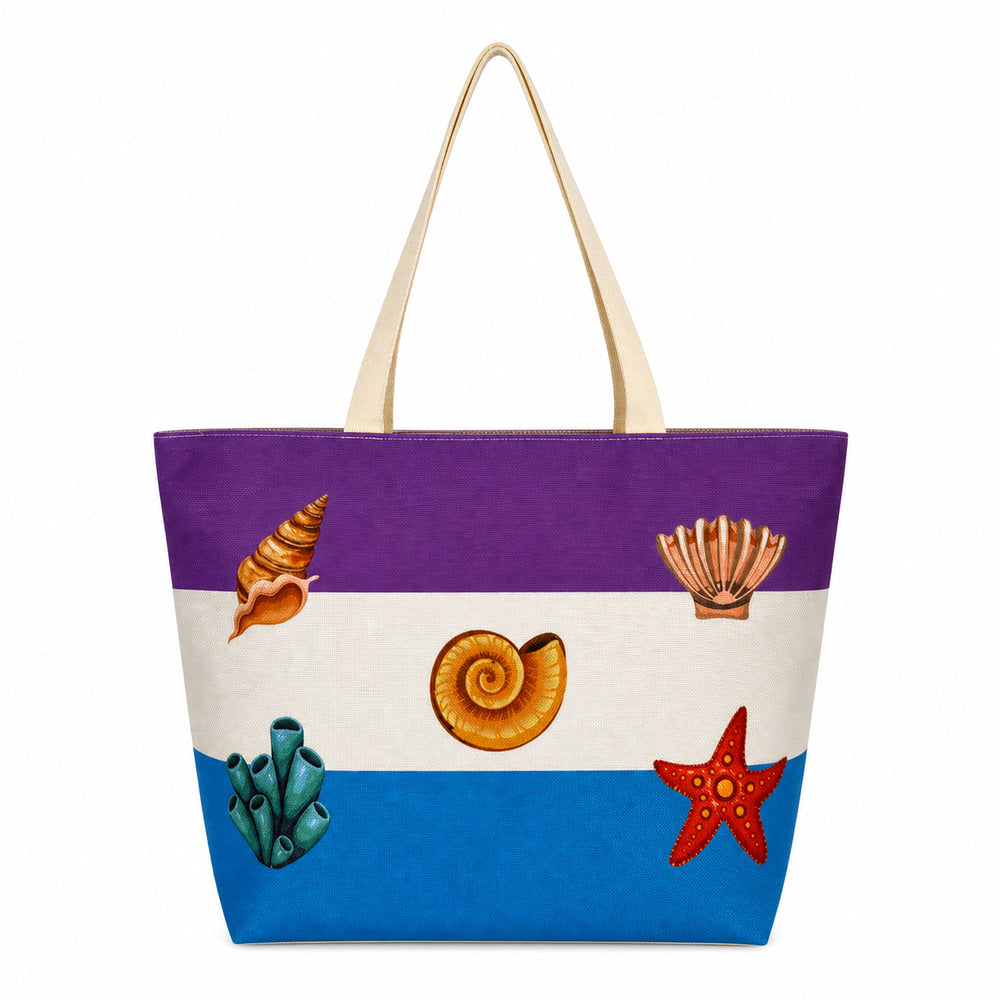 Seashell-Print Beach Tote (QS-BB-001) – product view 1