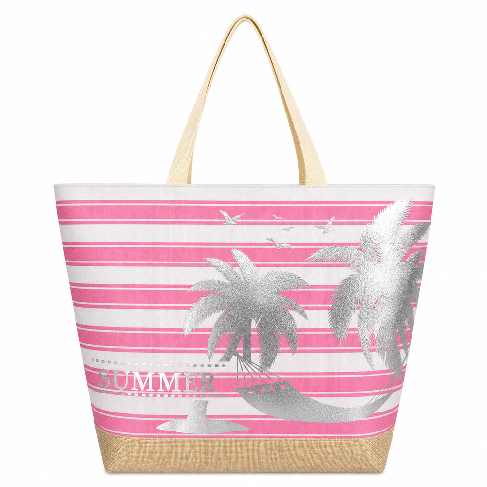 Palm-Print Striped Beach Tote (QS-BB-004) – product view 1