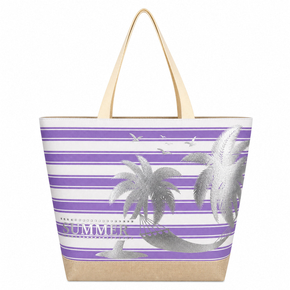 Palm-Print Striped Beach Tote (QS-BB-004) – product view 3