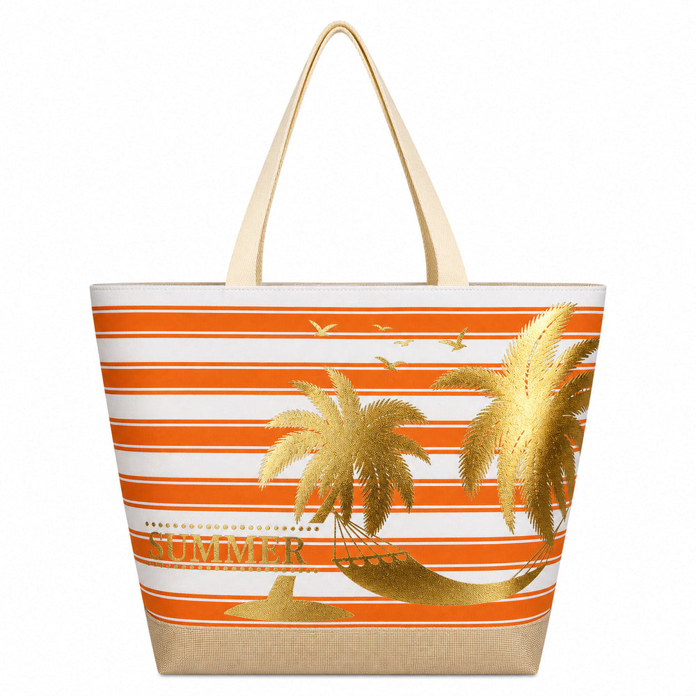 Palm-Print Striped Beach Tote (QS-BB-004) – product view 4
