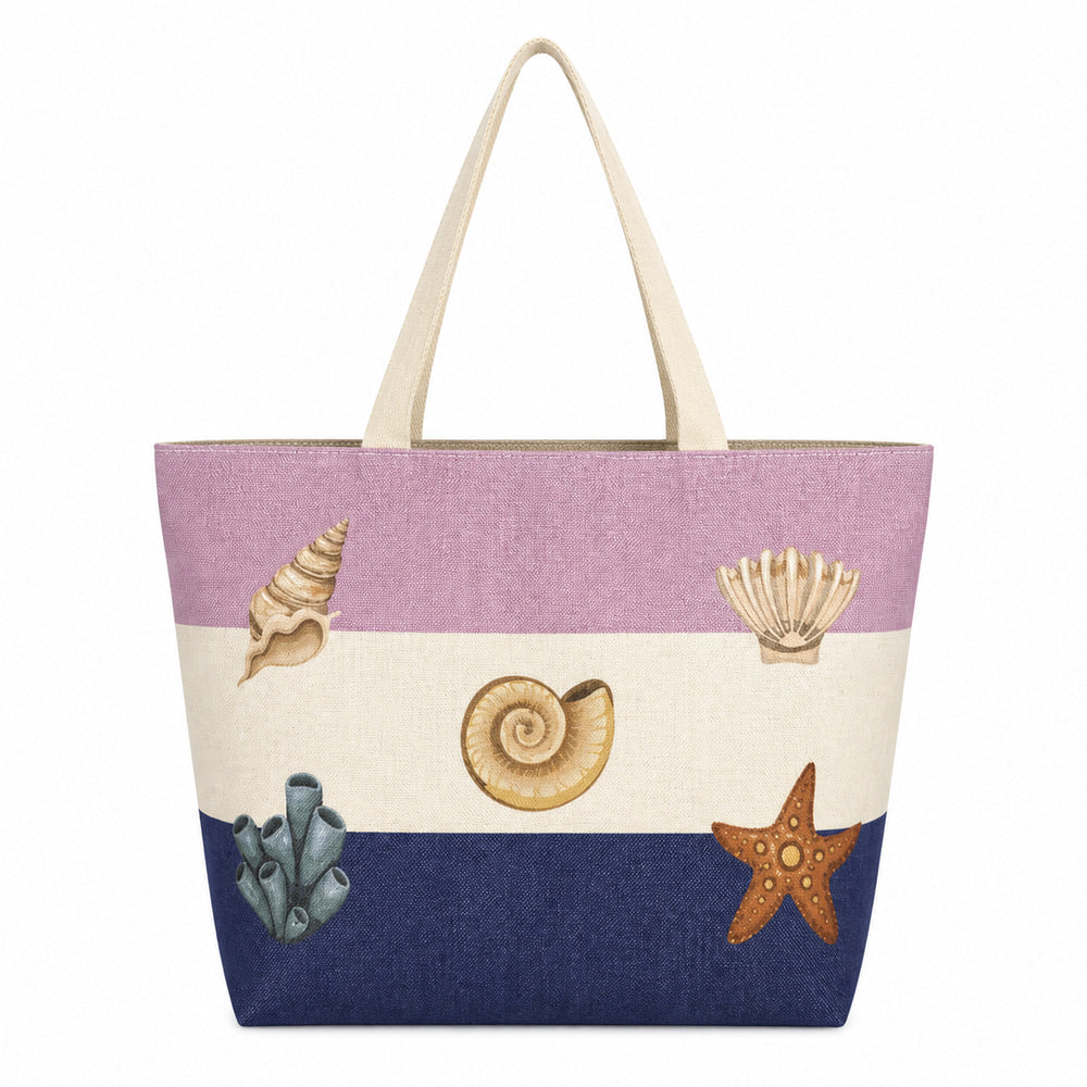 Seashell-Print Beach Tote (QS-BB-001) – product view 2