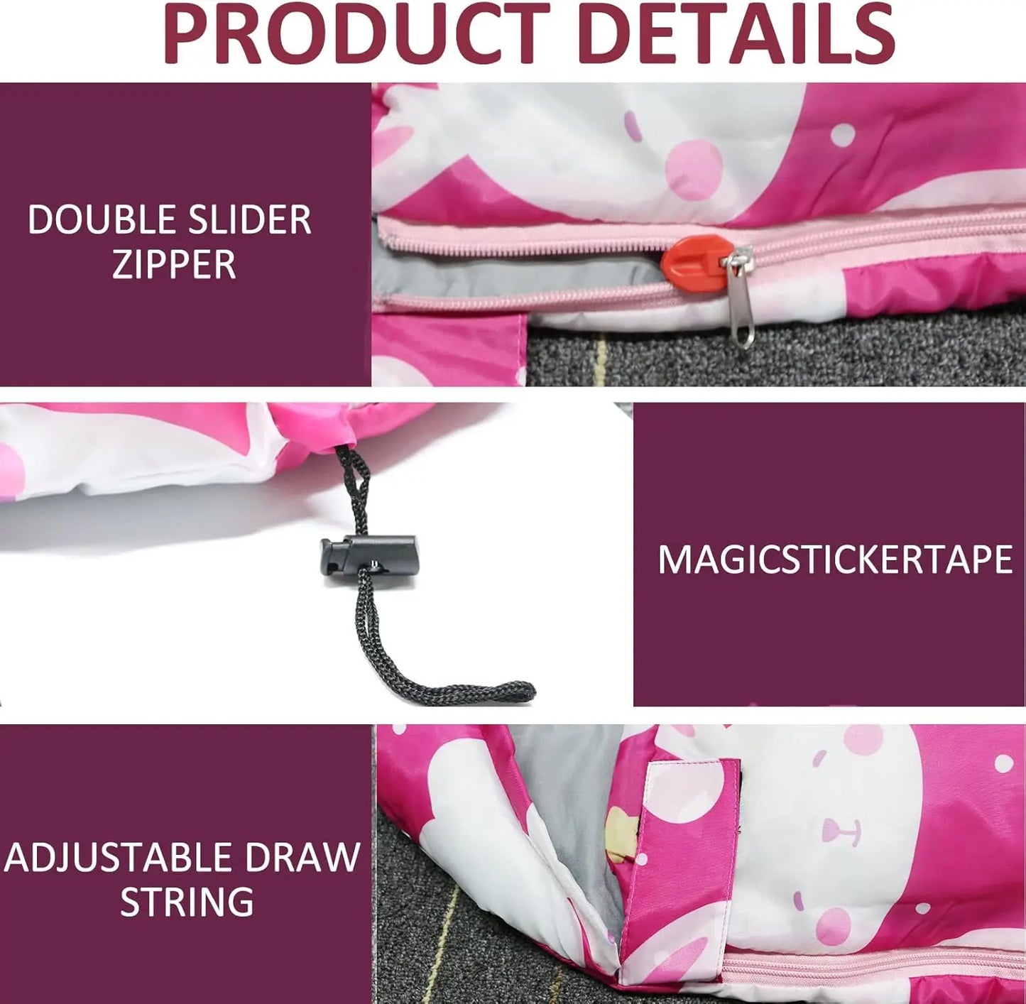 Pink Heart-Print Kids Sleeping Bag – OEM product image 4