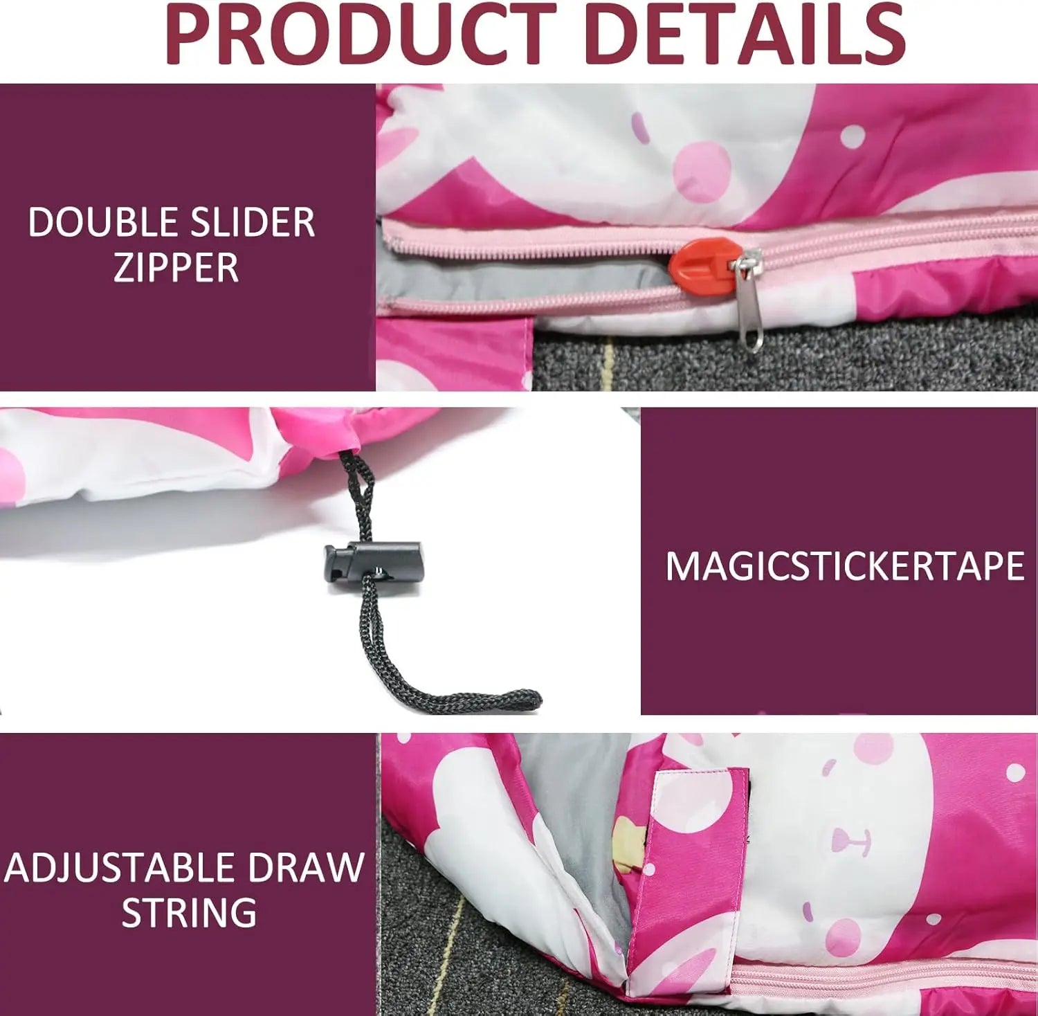 Pink Heart-Print Kids Sleeping Bag – OEM product image 4