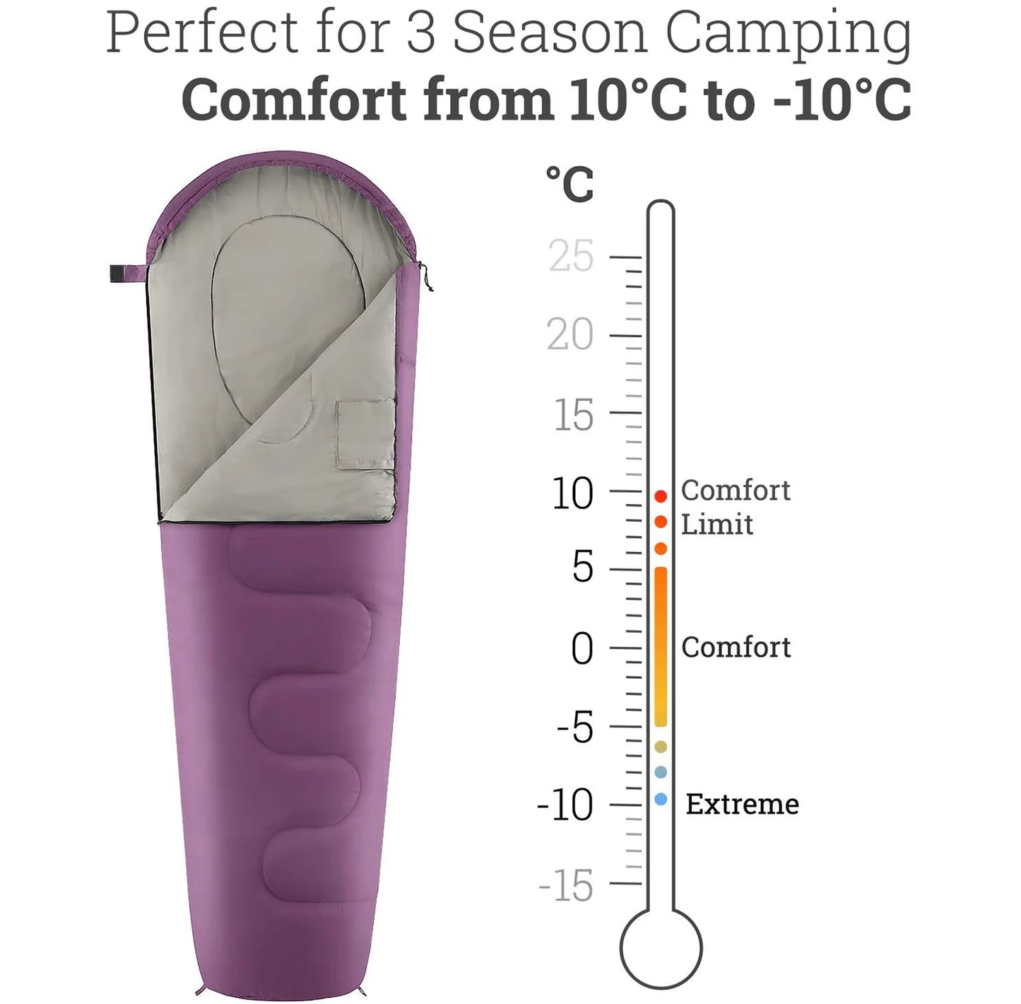 4-Season Hooded Mummy Sleeping Bag (QS-SB-005) – product view 5