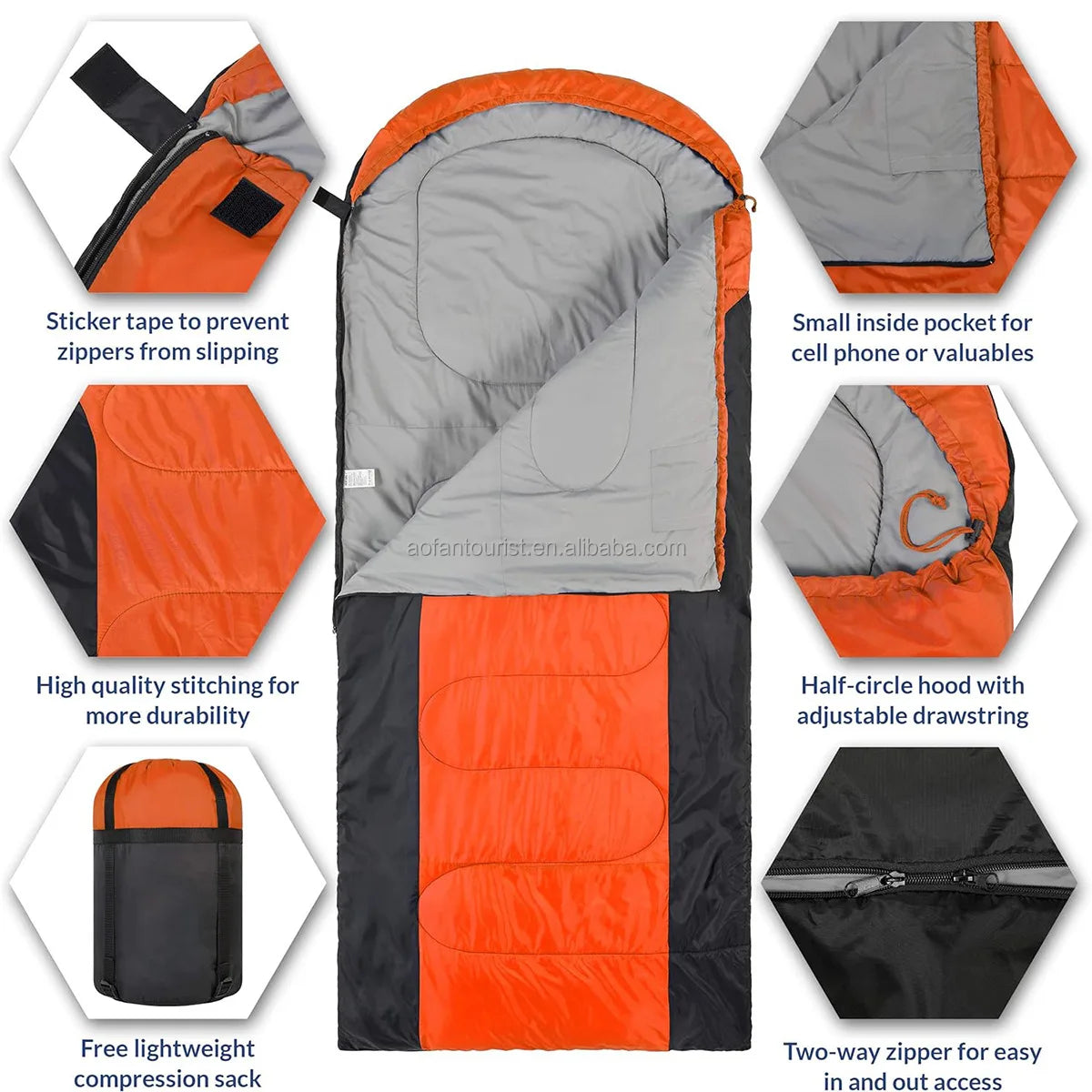 Unisex Hooded Envelope Sleeping Bag – OEM product image 7
