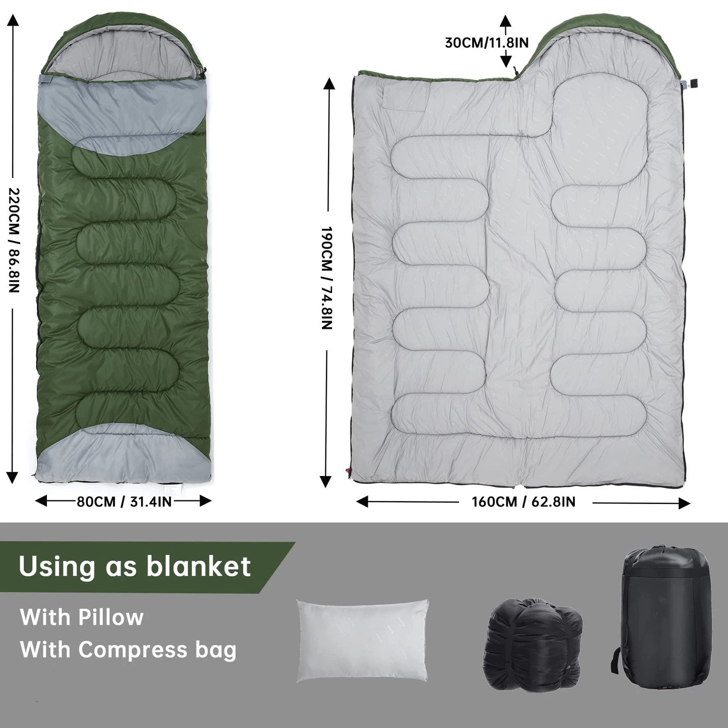 Insulated Hooded Envelope Sleeping Bag (QS-SB-008) – product view 6