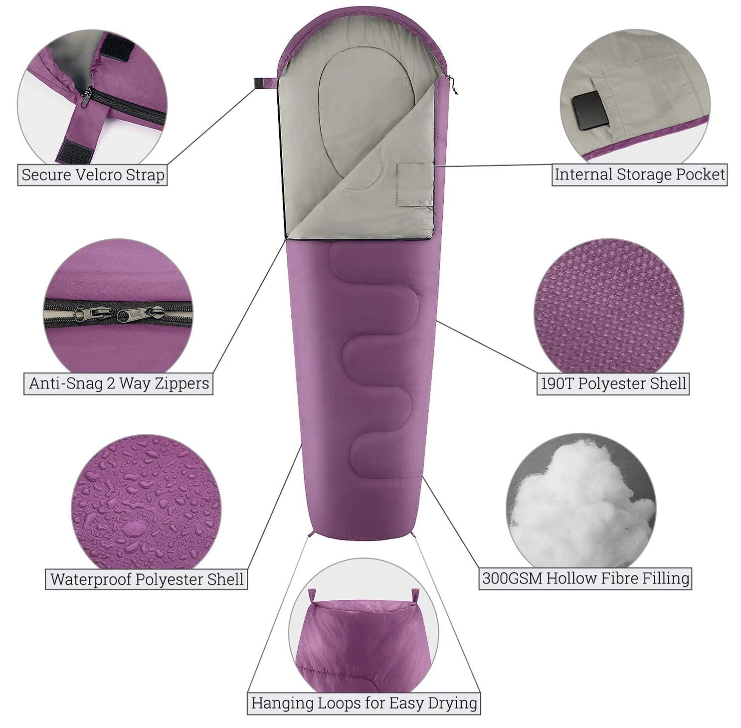 4-Season Hooded Mummy Sleeping Bag (QS-SB-005) – product view 7