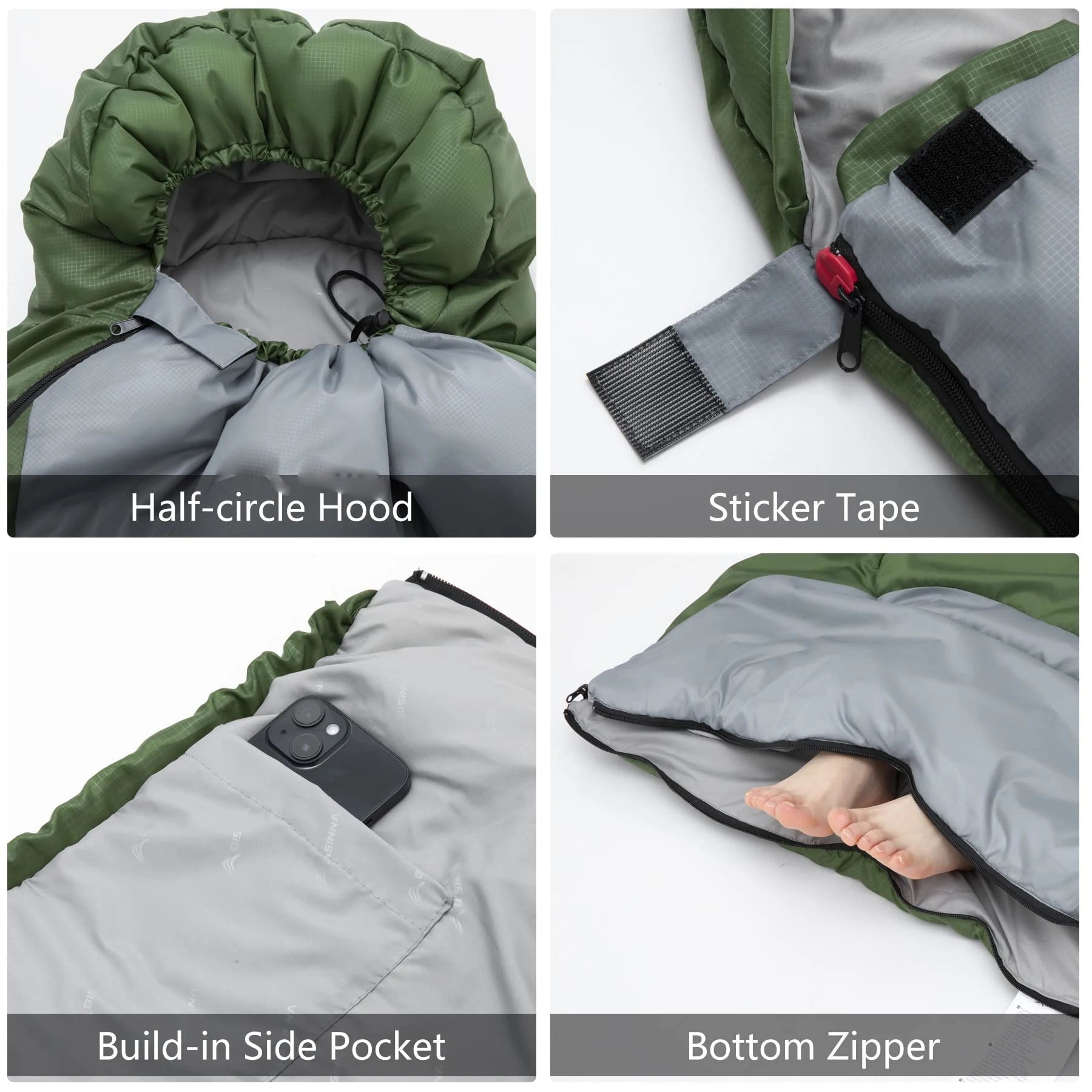 Insulated Hooded Envelope Sleeping Bag (QS-SB-008) – product view 4