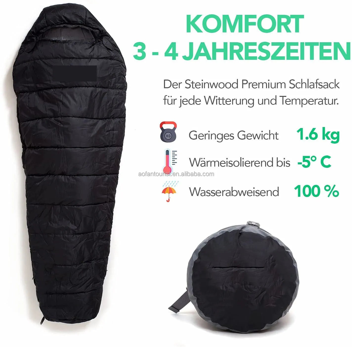 Custom-Logo Mummy Sleeping Bag (QS-SB-009) – product view 7