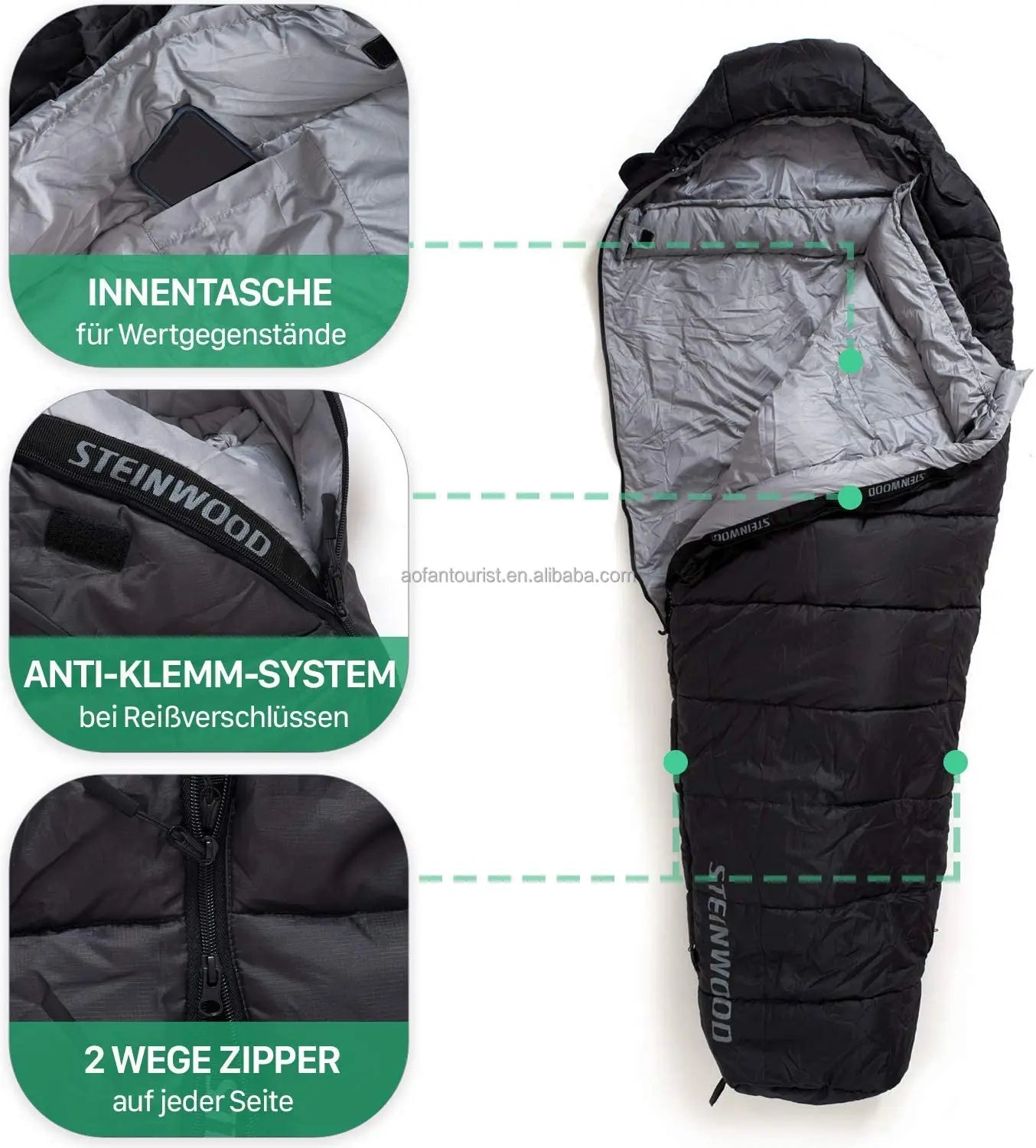 Custom-Logo Mummy Sleeping Bag (QS-SB-009) – product view 2