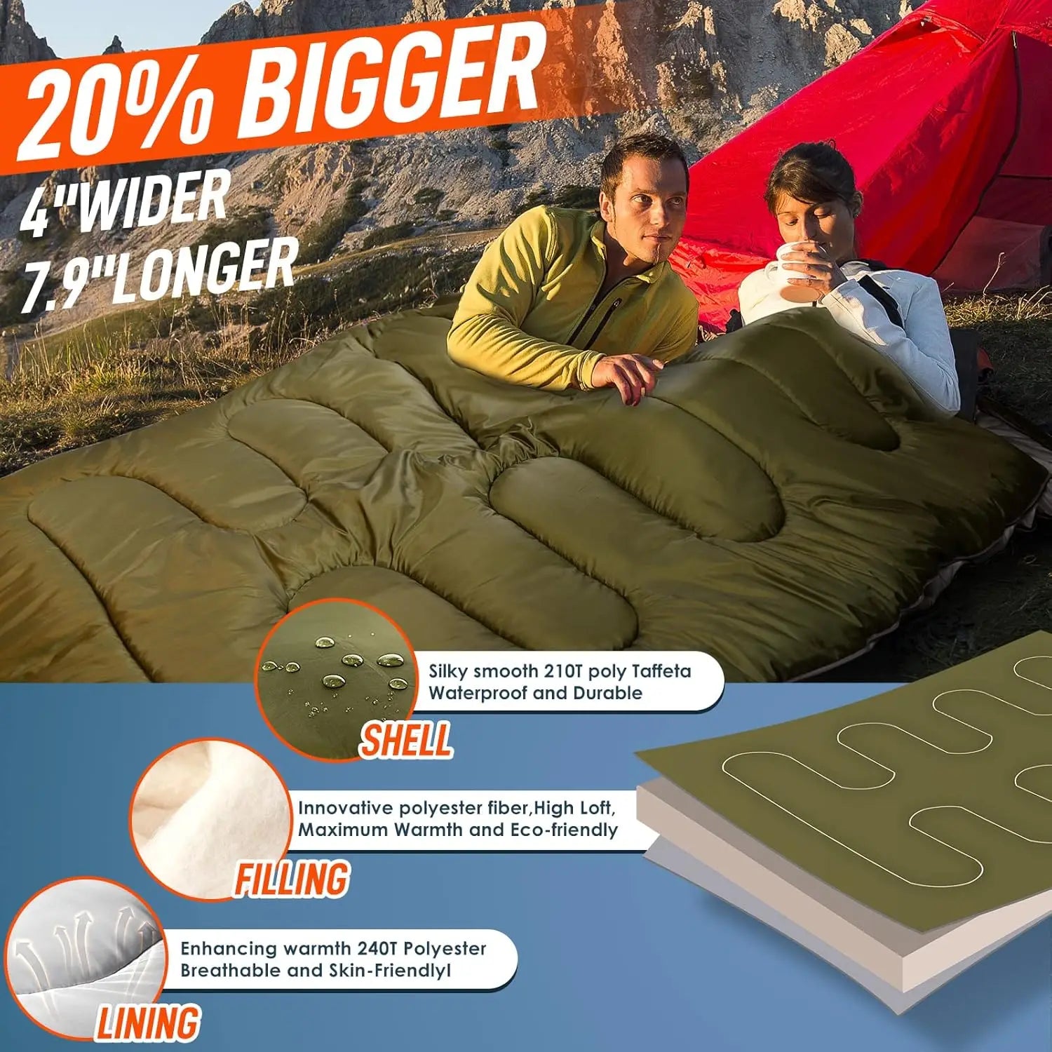 Waterproof Double Sleeping Bag for Two – OEM product image 5