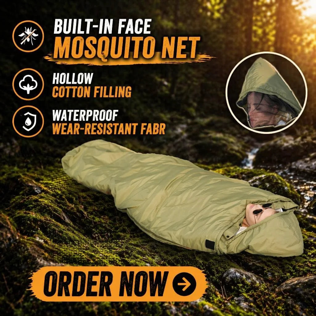 Mosquito-Net Hooded Sleeping Bag (QS-SB-002) – product view 1