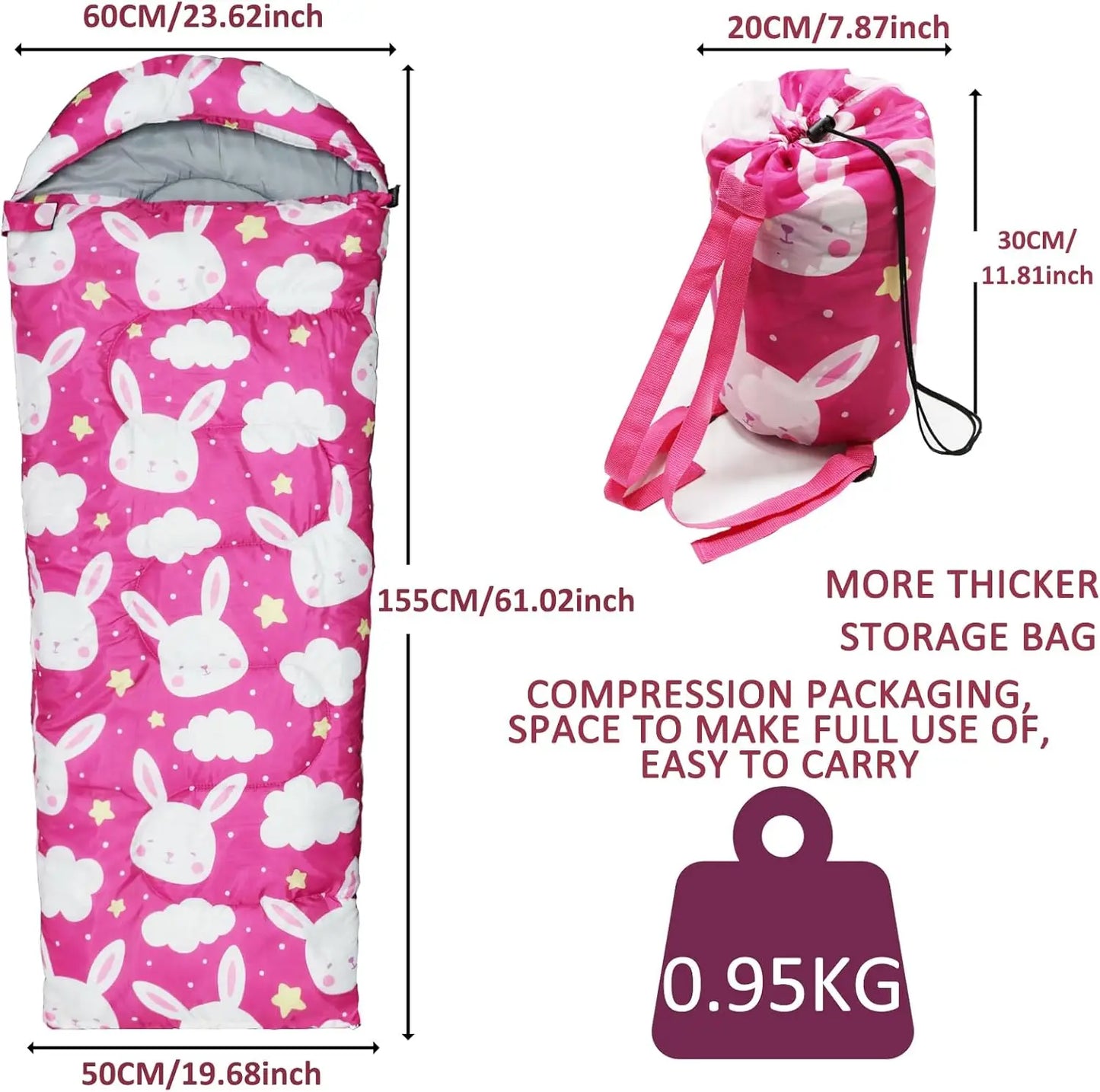 Pink Heart-Print Kids Sleeping Bag – OEM product image 6