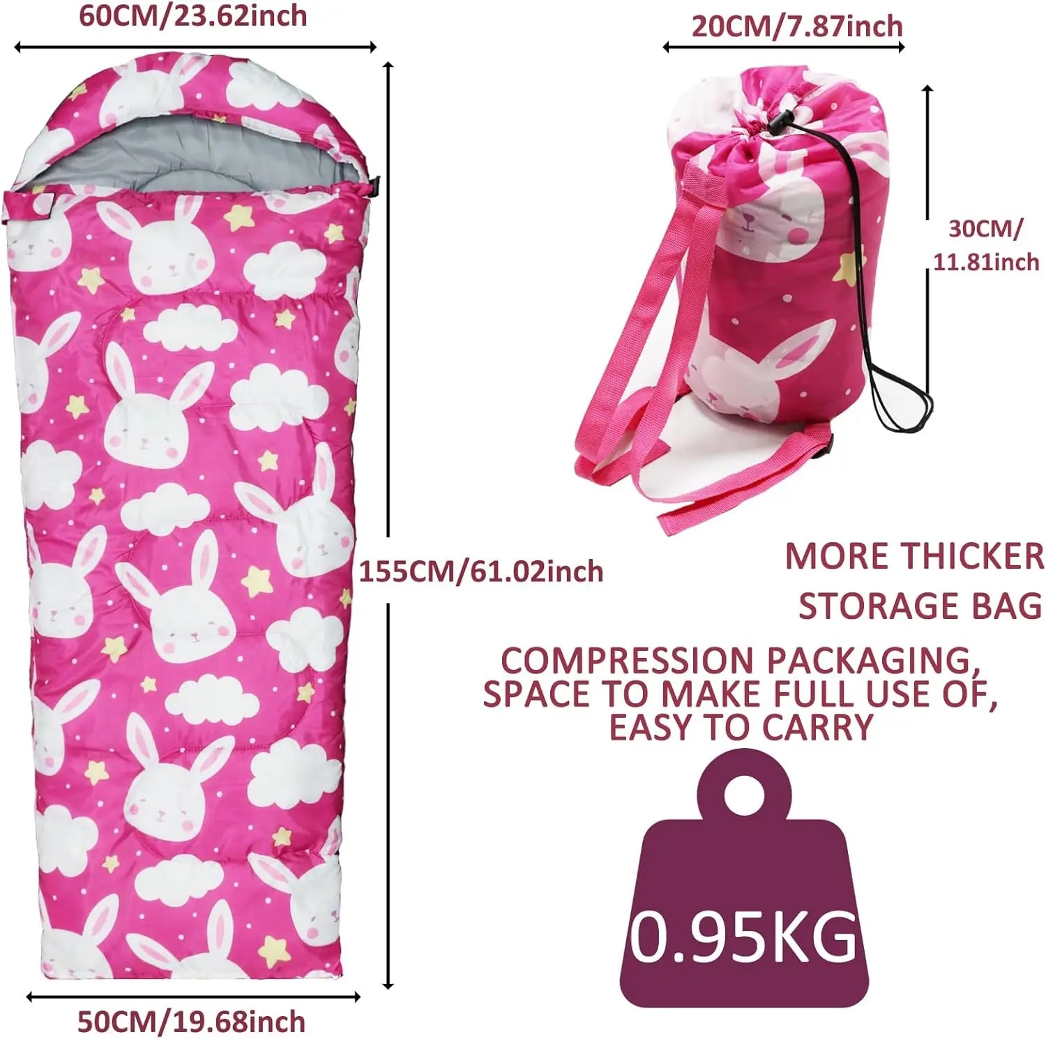 Pink Heart-Print Kids Sleeping Bag – OEM product image 6