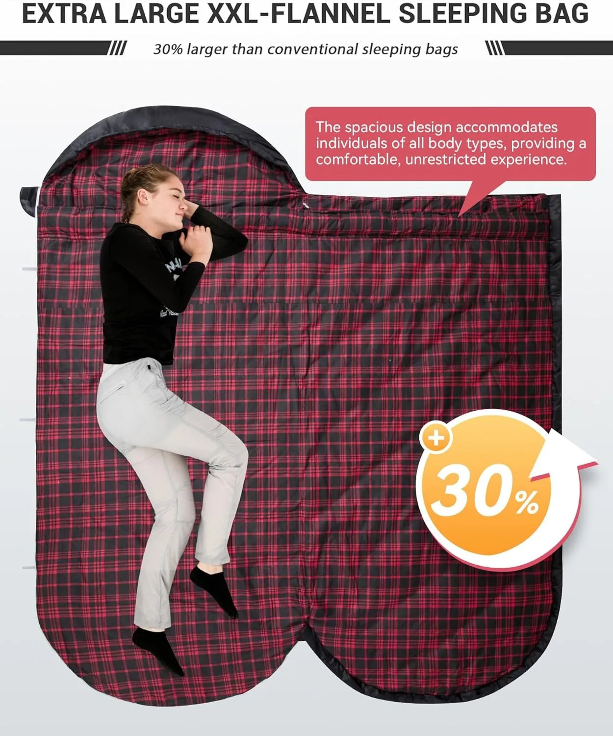 Wide Flannel Camping Sleeping Bag – OEM product image 8